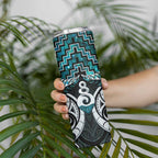 New Zealand Maori Skinny Tumbler Poutama Pikorua Turquoise Paua Shell