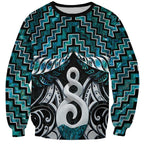 New Zealand Maori Sweatshirt Poutama Pikorua Turquoise Paua Shell