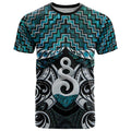 New Zealand Maori T Shirt Poutama Pikorua Turquoise Paua Shell