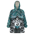 New Zealand Maori Wearable Blanket Hoodie Poutama Pikorua Turquoise Paua Shell