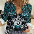 New Zealand Maori Women Casual Shirt Poutama Pikorua Turquoise Paua Shell