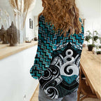 New Zealand Maori Women Casual Shirt Poutama Pikorua Turquoise Paua Shell