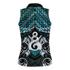 New Zealand Maori Women Sleeveless Polo Shirt Poutama Pikorua Turquoise Paua Shell