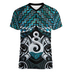 New Zealand Maori Women V-Neck T-Shirt Poutama Pikorua Turquoise Paua Shell