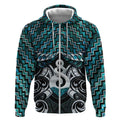 New Zealand Maori Zip Hoodie Poutama Pikorua Turquoise Paua Shell