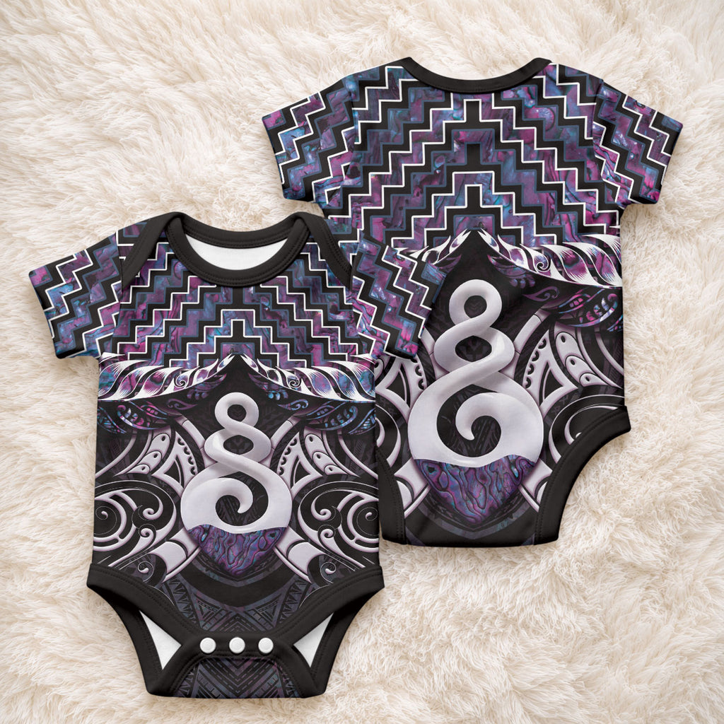 New Zealand Maori Baby Onesie Poutama Pikorua Purple Paua Shell