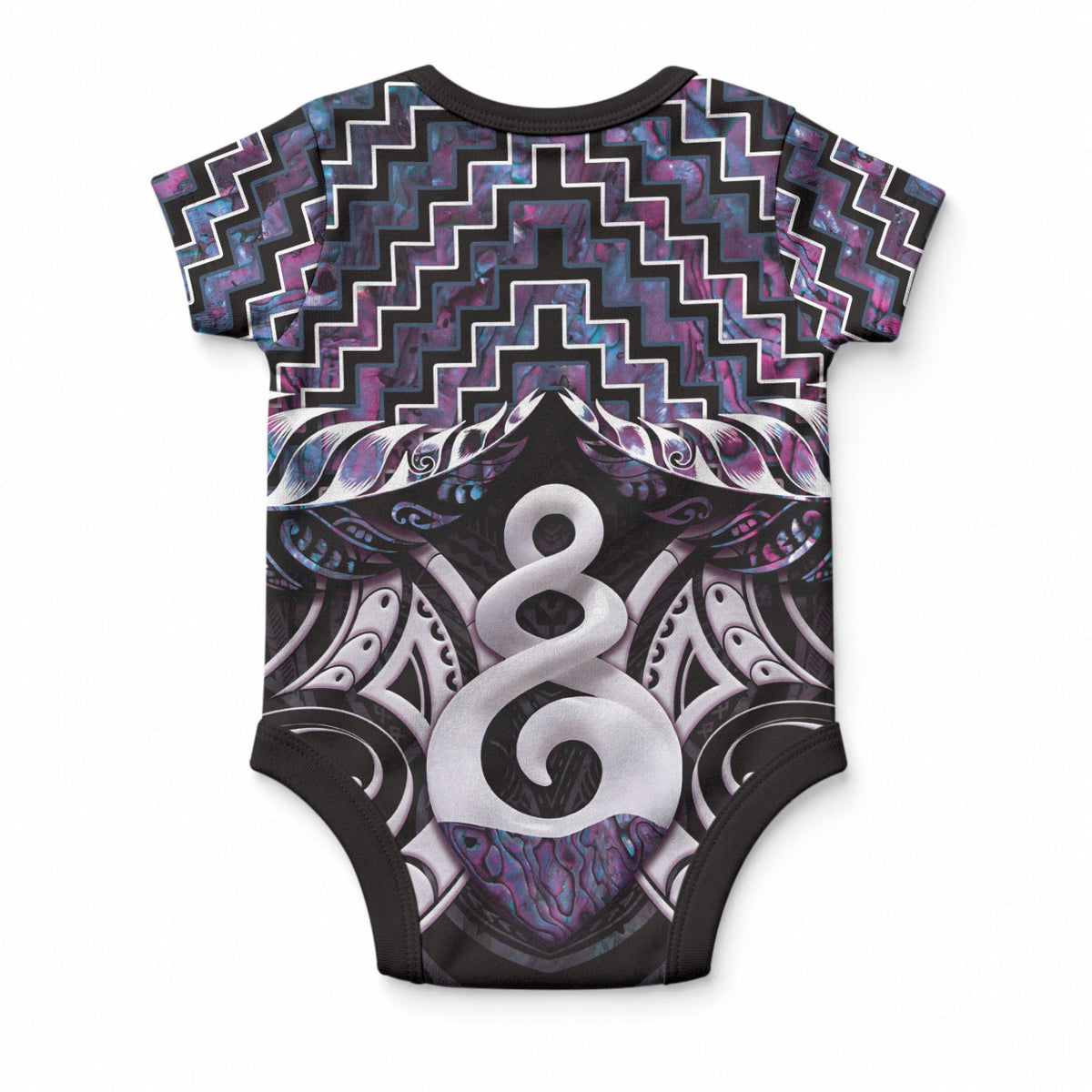 New Zealand Maori Baby Onesie Poutama Pikorua Purple Paua Shell