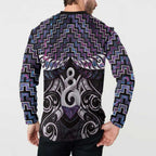 New Zealand Maori Button Sweatshirt Poutama Pikorua Purple Paua Shell