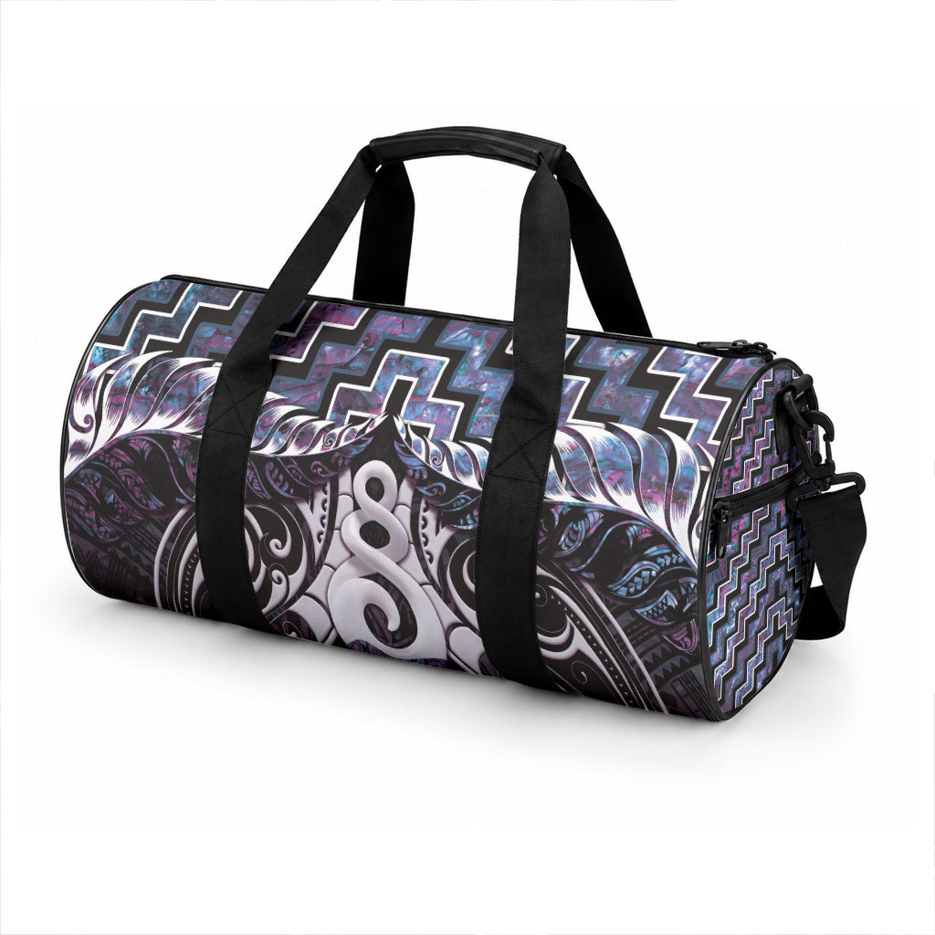New Zealand Maori Duffle Bag Poutama Pikorua Purple Paua Shell
