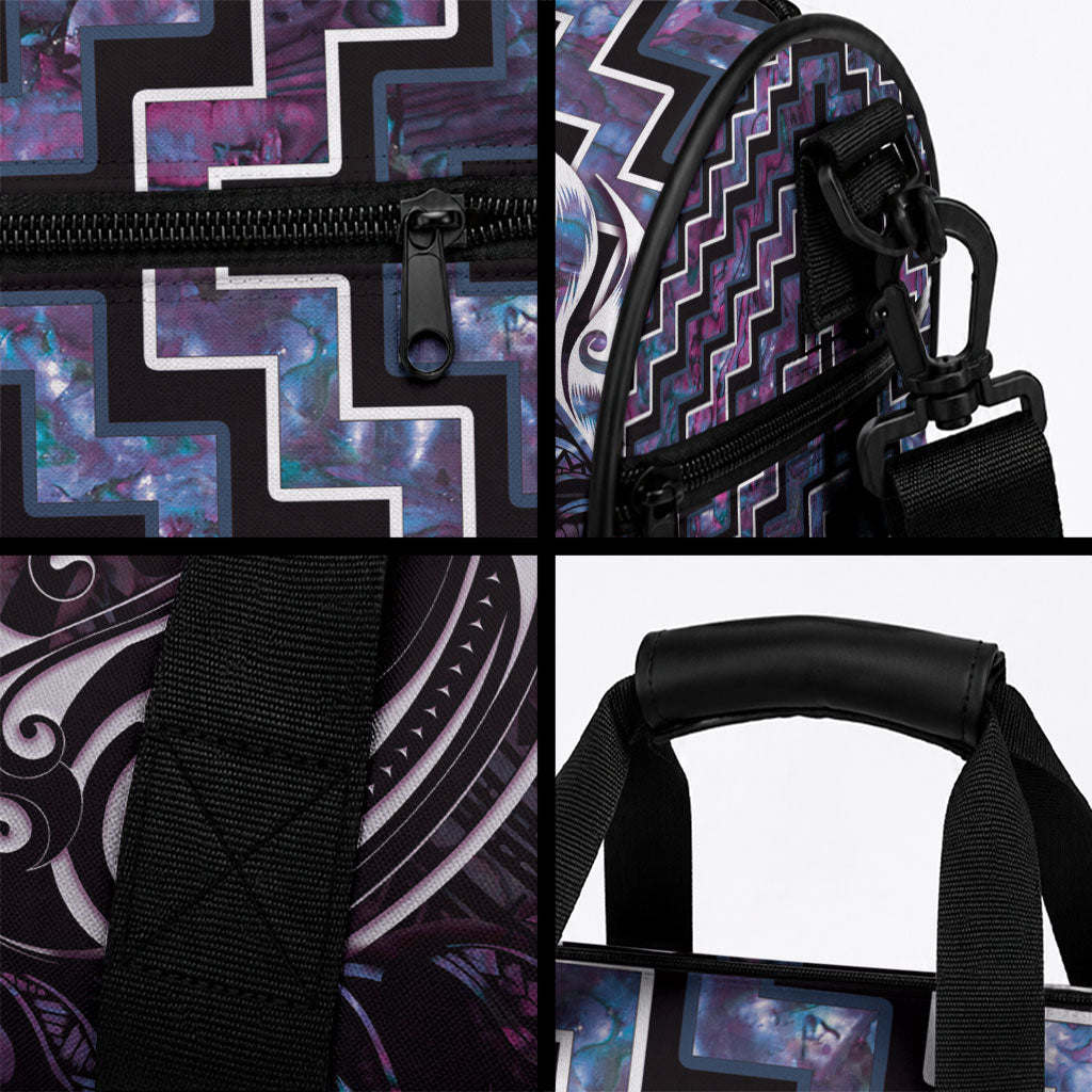 New Zealand Maori Duffle Bag Poutama Pikorua Purple Paua Shell