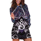 New Zealand Maori Hoodie Dress Poutama Pikorua Purple Paua Shell