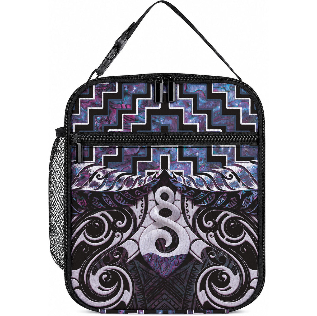 New Zealand Maori Lunch Bag Poutama Pikorua Purple Paua Shell