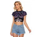 New Zealand Maori Raglan Cropped T Shirt Poutama Pikorua Purple Paua Shell