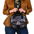 New Zealand Maori Shoulder Handbag Poutama Pikorua Purple Paua Shell