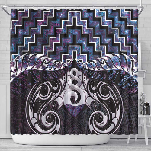 New Zealand Maori Shower Curtain Poutama Pikorua Purple Paua Shell