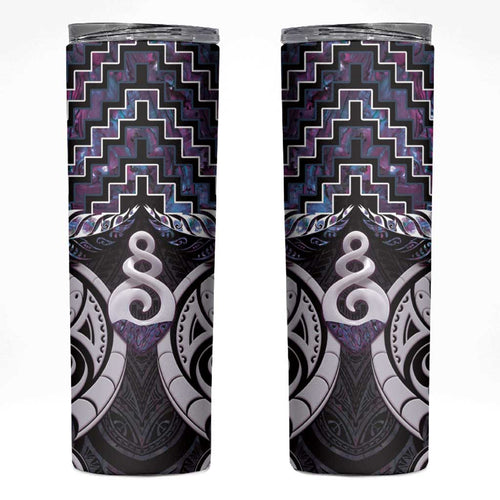 New Zealand Maori Skinny Tumbler Poutama Pikorua Purple Paua Shell