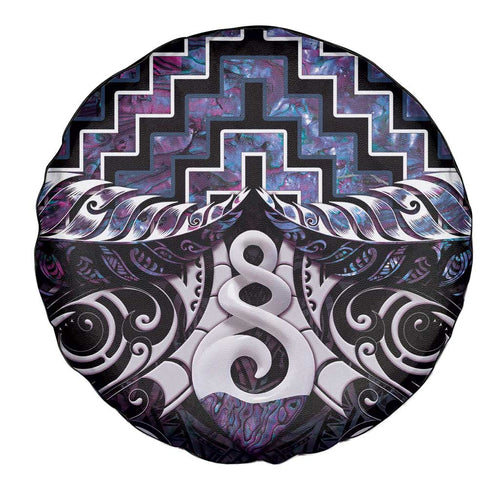 New Zealand Maori Spare Tire Cover Poutama Pikorua Purple Paua Shell