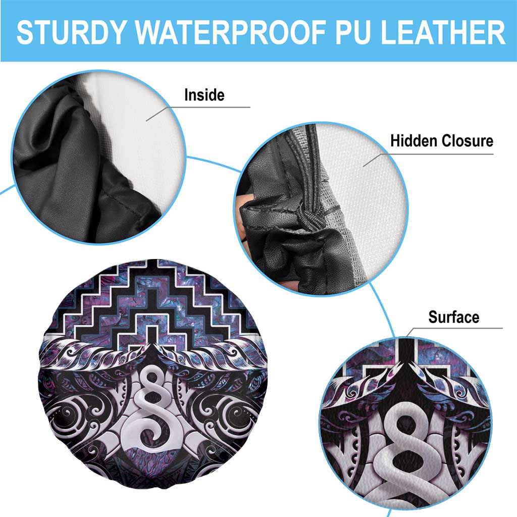 New Zealand Maori Spare Tire Cover Poutama Pikorua Purple Paua Shell