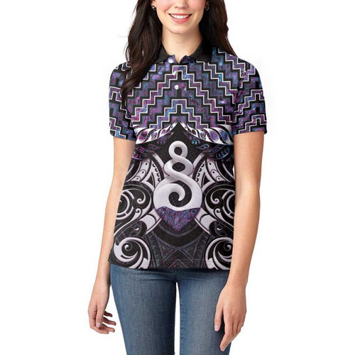 New Zealand Maori Women Polo Shirt Poutama Pikorua Purple Paua Shell