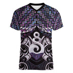 New Zealand Maori Women V-Neck T-Shirt Poutama Pikorua Purple Paua Shell