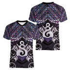 New Zealand Maori Women V-Neck T-Shirt Poutama Pikorua Purple Paua Shell