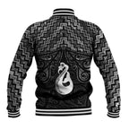 New Zealand Maori Baseball Jacket Poutama Manaia Black Paua Shell
