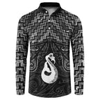 New Zealand Maori Button Sweatshirt Poutama Manaia Black Paua Shell