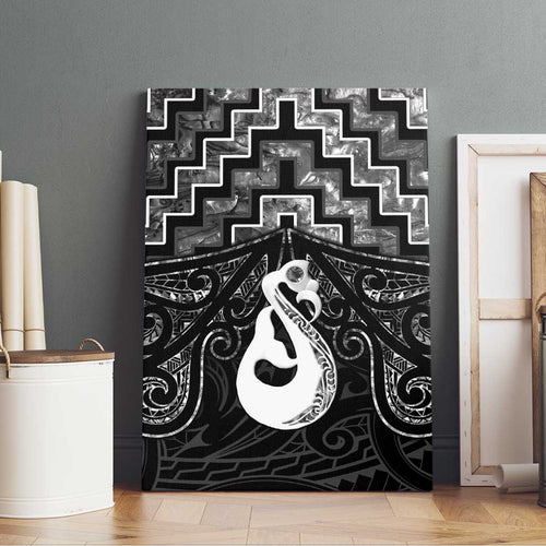 New Zealand Maori Canvas Wall Art Poutama Manaia Black Paua Shell
