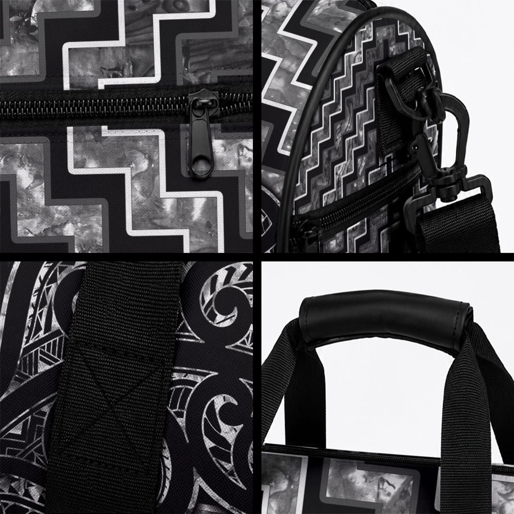 New Zealand Maori Duffle Bag Poutama Manaia Black Paua Shell