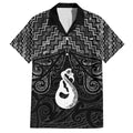New Zealand Maori Family Matching Off The Shoulder Long Sleeve Dress and Hawaiian Shirt Poutama Manaia Black Paua Shell