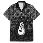 New Zealand Maori Family Matching Short Sleeve Bodycon Dress and Hawaiian Shirt Poutama Manaia Black Paua Shell