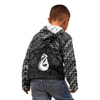 New Zealand Maori Kid Hoodie Poutama Manaia Black Paua Shell