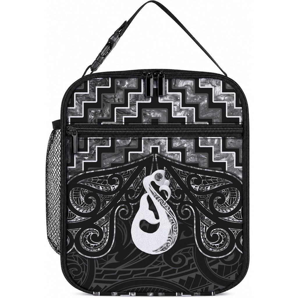 New Zealand Maori Lunch Bag Poutama Manaia Black Paua Shell