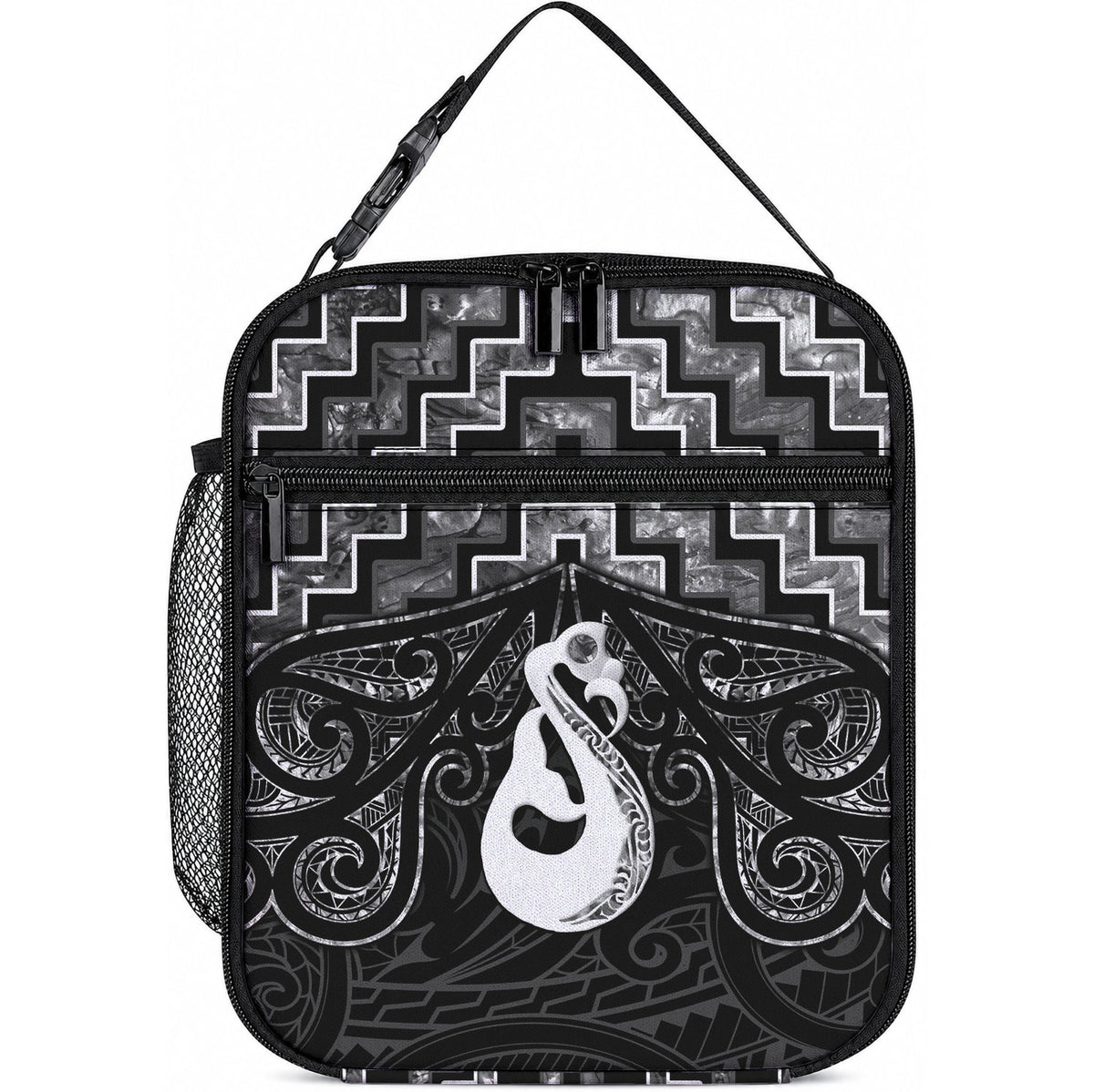 New Zealand Maori Lunch Bag Poutama Manaia Black Paua Shell