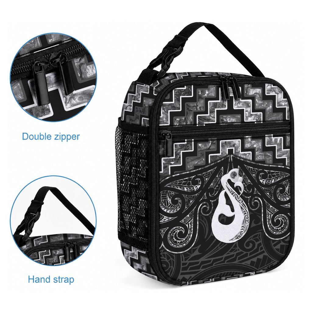 New Zealand Maori Lunch Bag Poutama Manaia Black Paua Shell