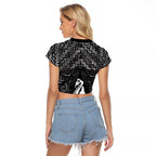 New Zealand Maori Raglan Cropped T Shirt Poutama Manaia Black Paua Shell