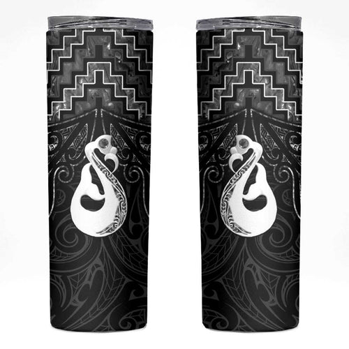 New Zealand Maori Skinny Tumbler Poutama Manaia Black Paua Shell