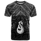New Zealand Maori T Shirt Poutama Manaia Black Paua Shell