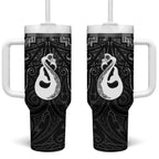 New Zealand Maori Tumbler With Handle Poutama Manaia Black Paua Shell