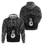 New Zealand Maori Zip Hoodie Poutama Manaia Black Paua Shell