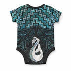 New Zealand Maori Baby Onesie Poutama Manaia Turquoise Paua Shell