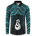 New Zealand Maori Button Sweatshirt Poutama Manaia Turquoise Paua Shell