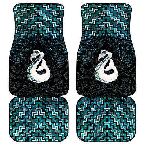 New Zealand Maori Car Mats Poutama Manaia Turquoise Paua Shell
