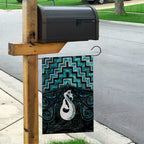 New Zealand Maori Garden Flag Poutama Manaia Turquoise Paua Shell