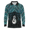 New Zealand Maori Long Sleeve Polo Shirt Poutama Manaia Turquoise Paua Shell