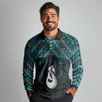 New Zealand Maori Long Sleeve Polo Shirt Poutama Manaia Turquoise Paua Shell