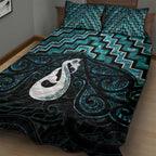 New Zealand Maori Quilt Bed Set Poutama Manaia Turquoise Paua Shell