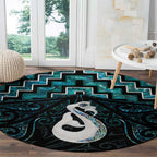 New Zealand Maori Round Carpet Poutama Manaia Turquoise Paua Shell