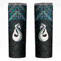 New Zealand Maori Skinny Tumbler Poutama Manaia Turquoise Paua Shell