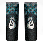 New Zealand Maori Skinny Tumbler Poutama Manaia Turquoise Paua Shell